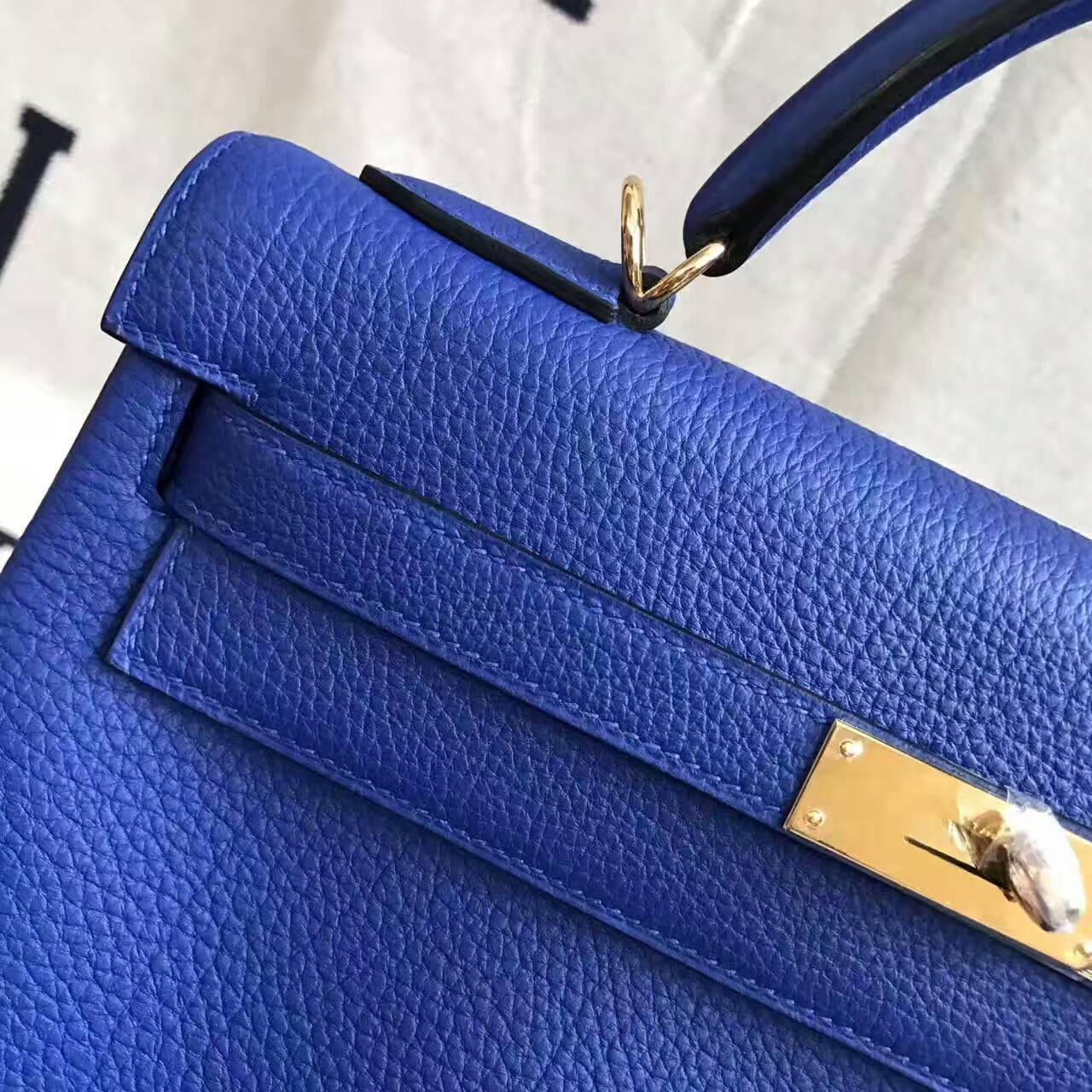 Wholesale Hermes 7T Blue Electric Togo Leather Retourne Kelly32cm Handbag