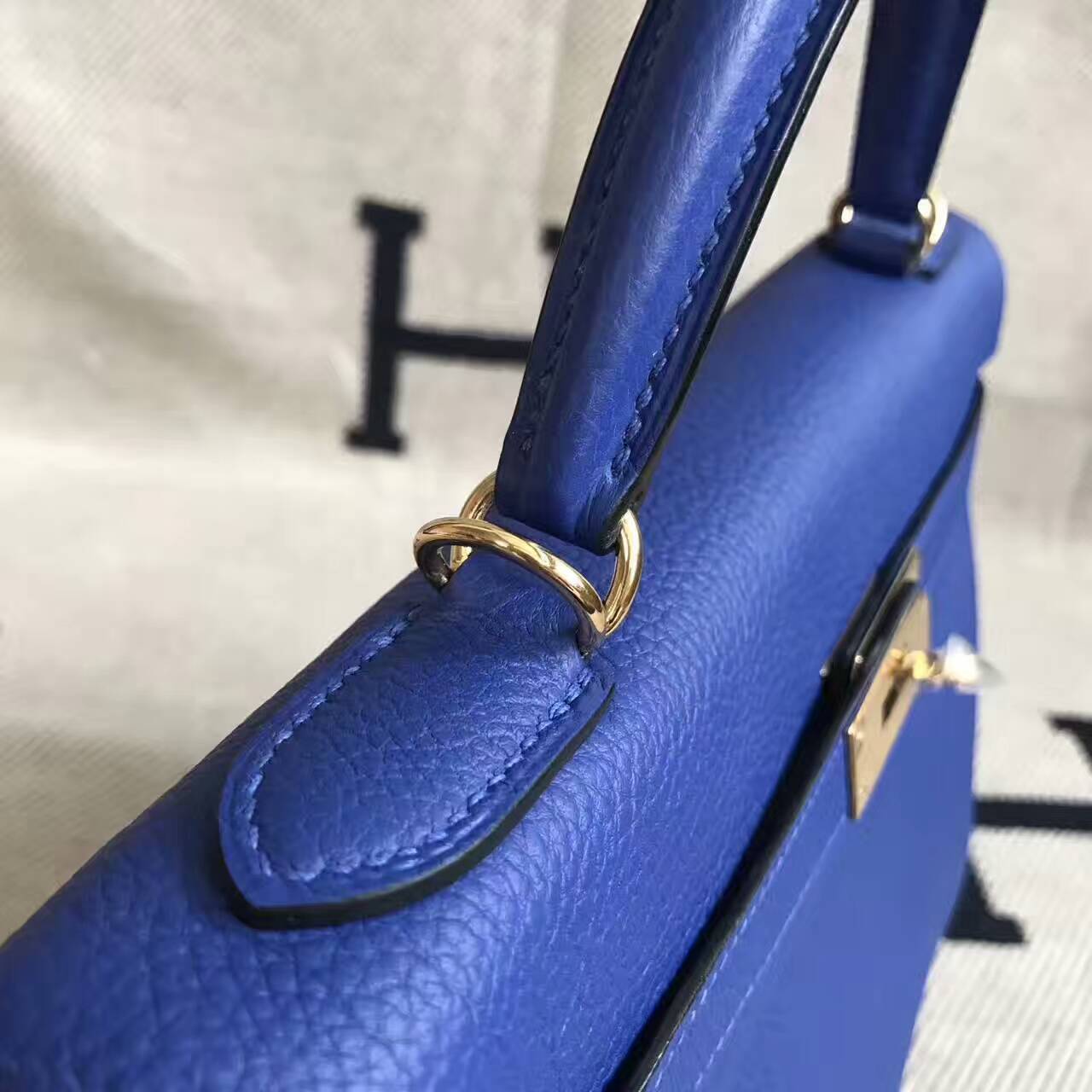 Wholesale Hermes 7T Blue Electric Togo Leather Retourne Kelly32cm Handbag