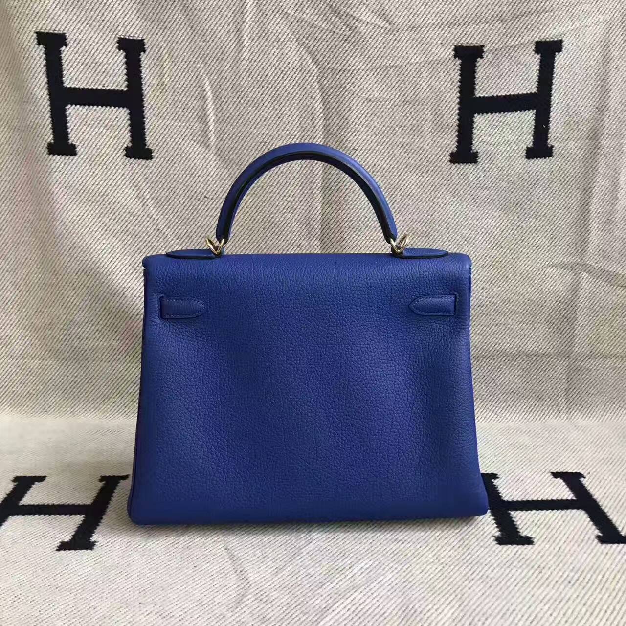 Wholesale Hermes 7T Blue Electric Togo Leather Retourne Kelly32cm Handbag