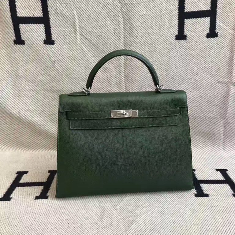 Hermes 2Q English Green Epsom Leather Kelly Bag  32CM