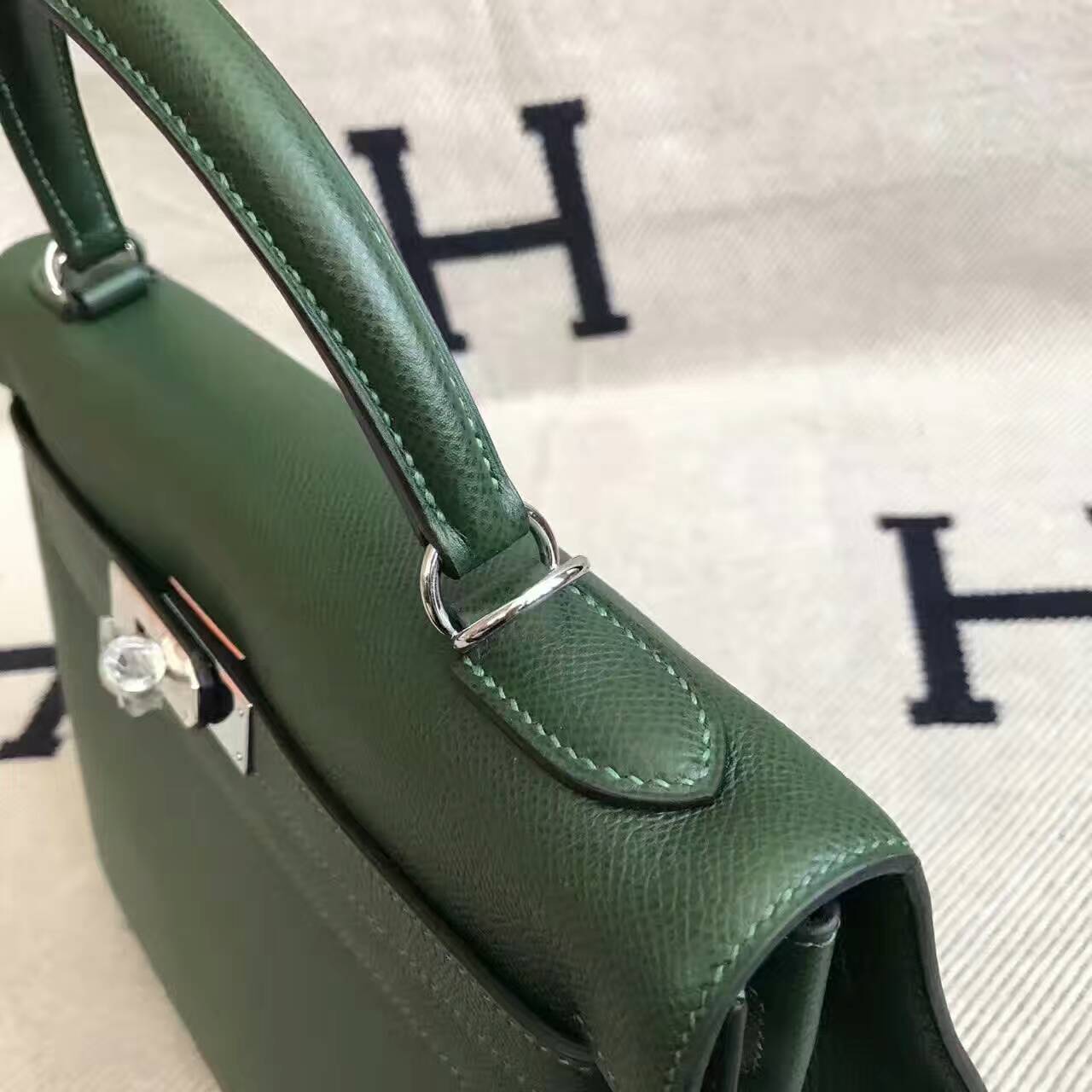 Discount Hermes 2Q English Green Epsom Leather Kelly Bag 32CM