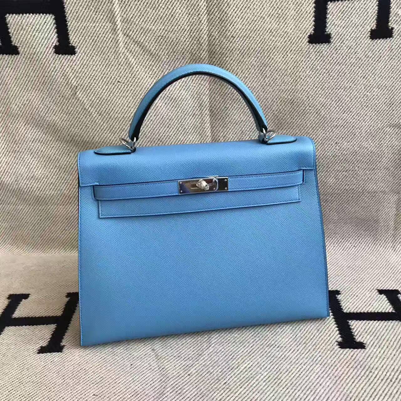 Wholesale Hermes Sellier Kelly Bag 32CM in 2T Blue Paradise Epsom Leather