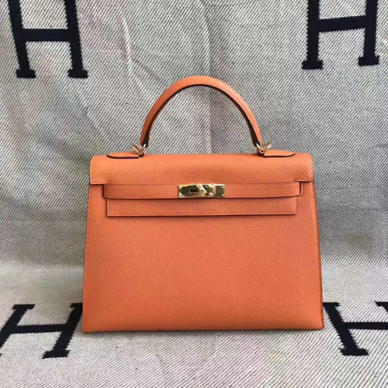 Hermes 93 Orange Epsom Calfskin Leather Sellier Kelly Bag  32CM