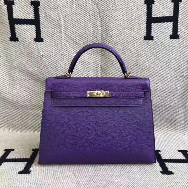Hermes 9W Violet Epsom Leather Sellier Kelly Bag  32CM