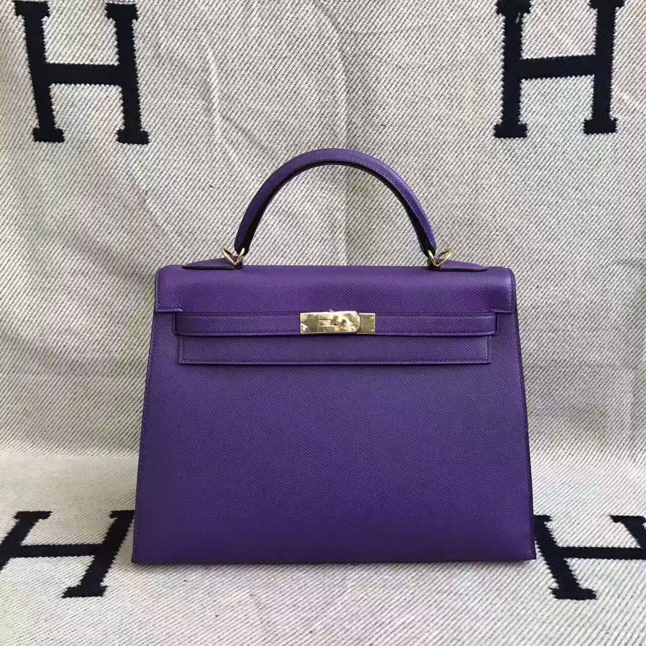 Wholesale Hermes 9W Violet Epsom Leather Sellier Kelly Bag 32CM