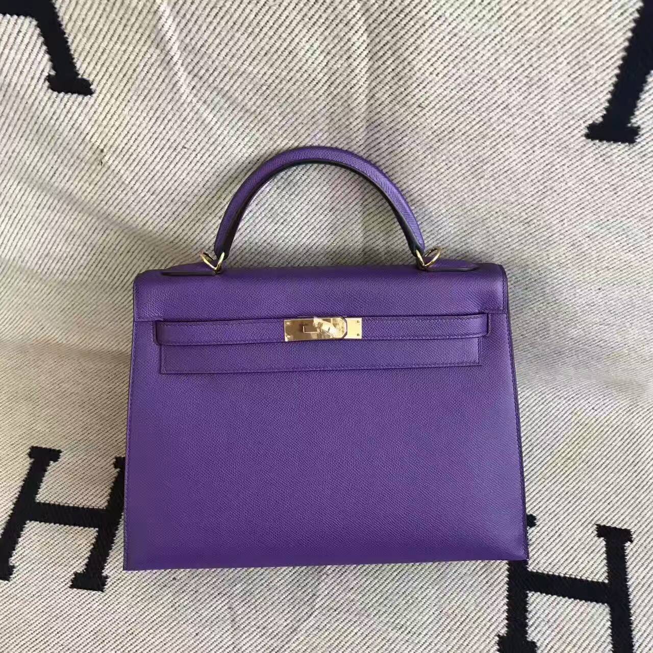 Wholesale Hermes 9W Violet Epsom Leather Sellier Kelly Bag 32CM