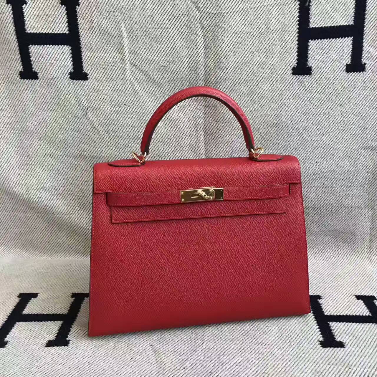 Discount Hermes Q5 Rouge Casaque Epsom Leather Kelly32CM Handbag