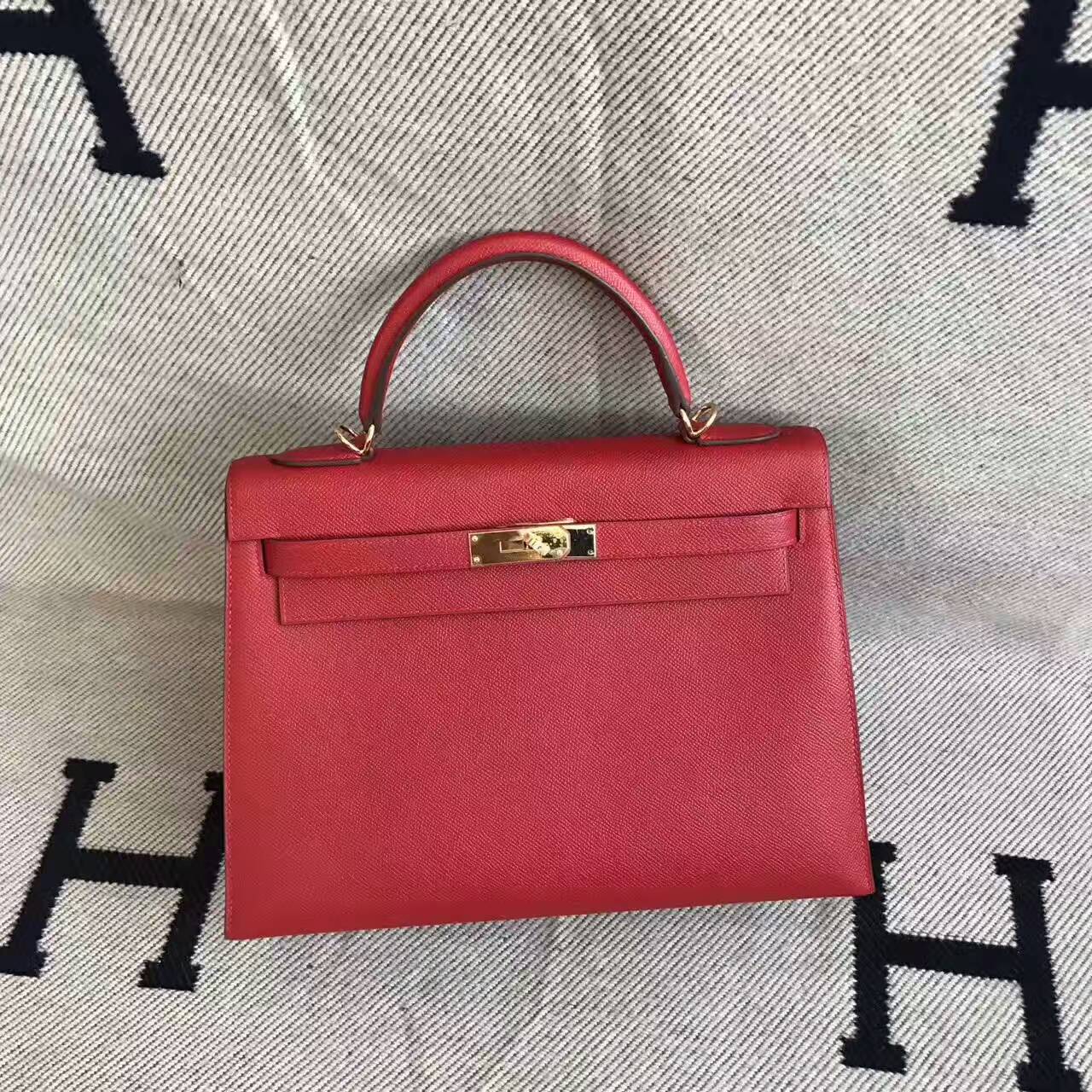 Discount Hermes Q5 Rouge Casaque Epsom Leather Kelly32CM Handbag