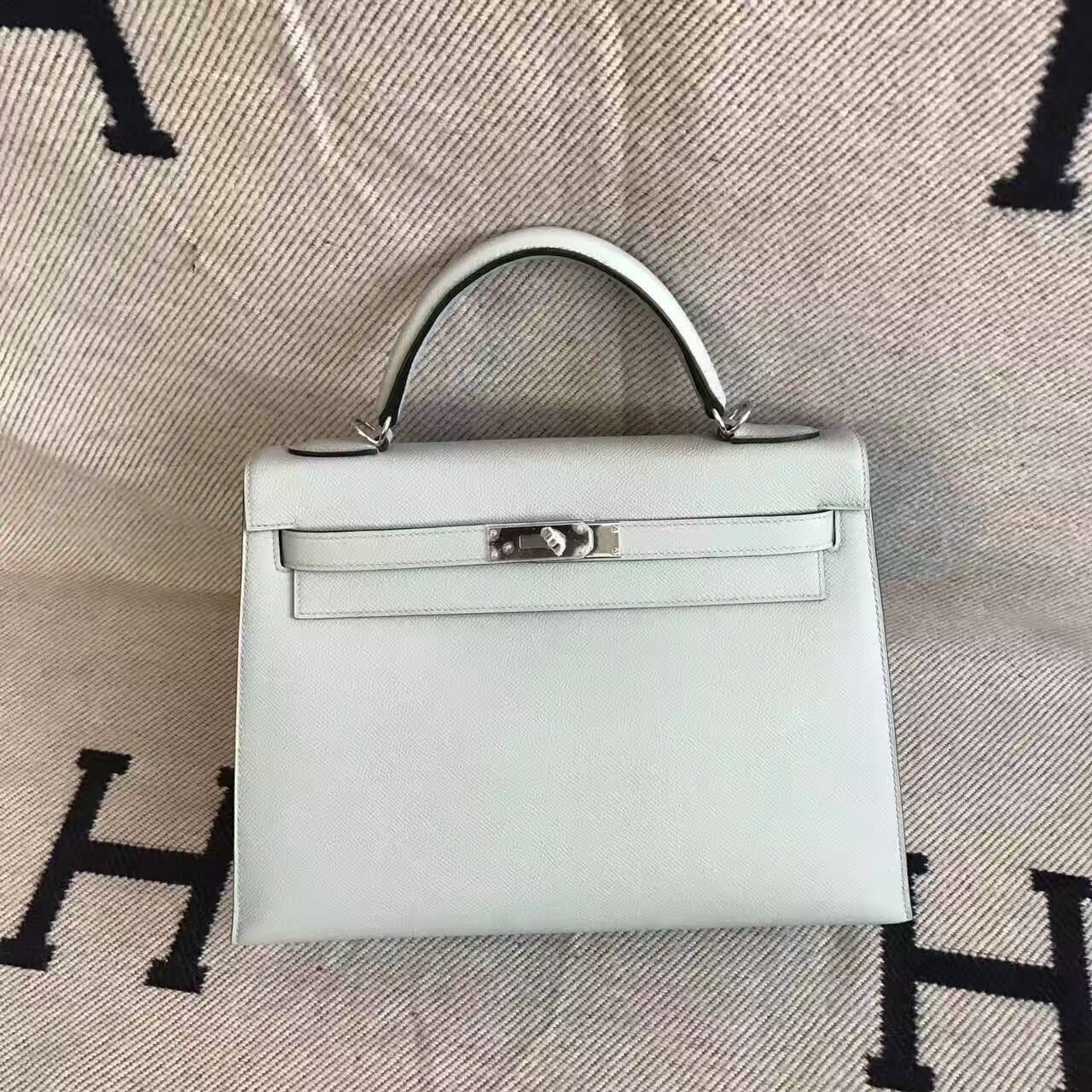 On Sale Hermes 8U Blue Glacier Epsom Leather Kelly Bag 32CM