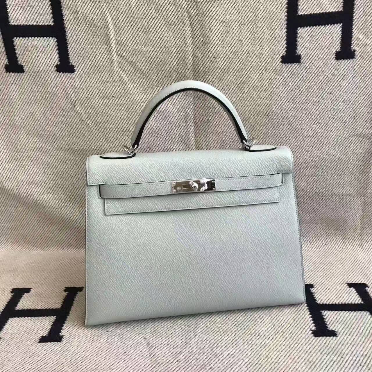 On Sale Hermes 8U Blue Glacier Epsom Leather Kelly Bag 32CM