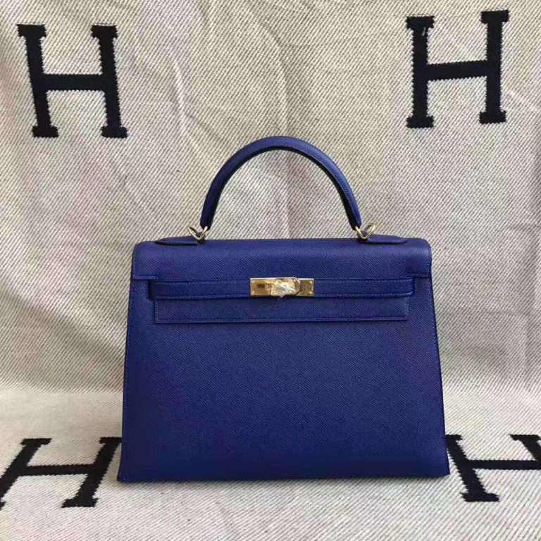 Womens Bag Hermes Kelly Bag  32CM in 7T Blue Electric Epsom Leather