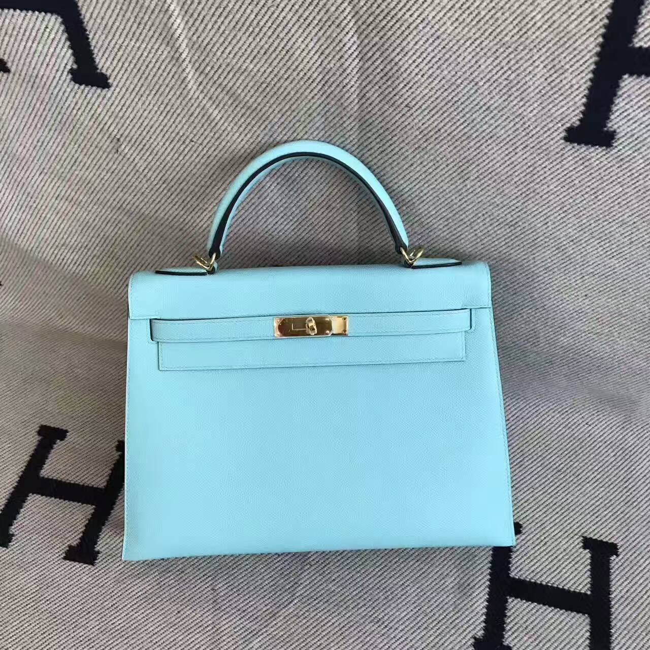 Discount Hermes 3P Blue Attol Epsom Leather Sellier Kelly Bag 32CM