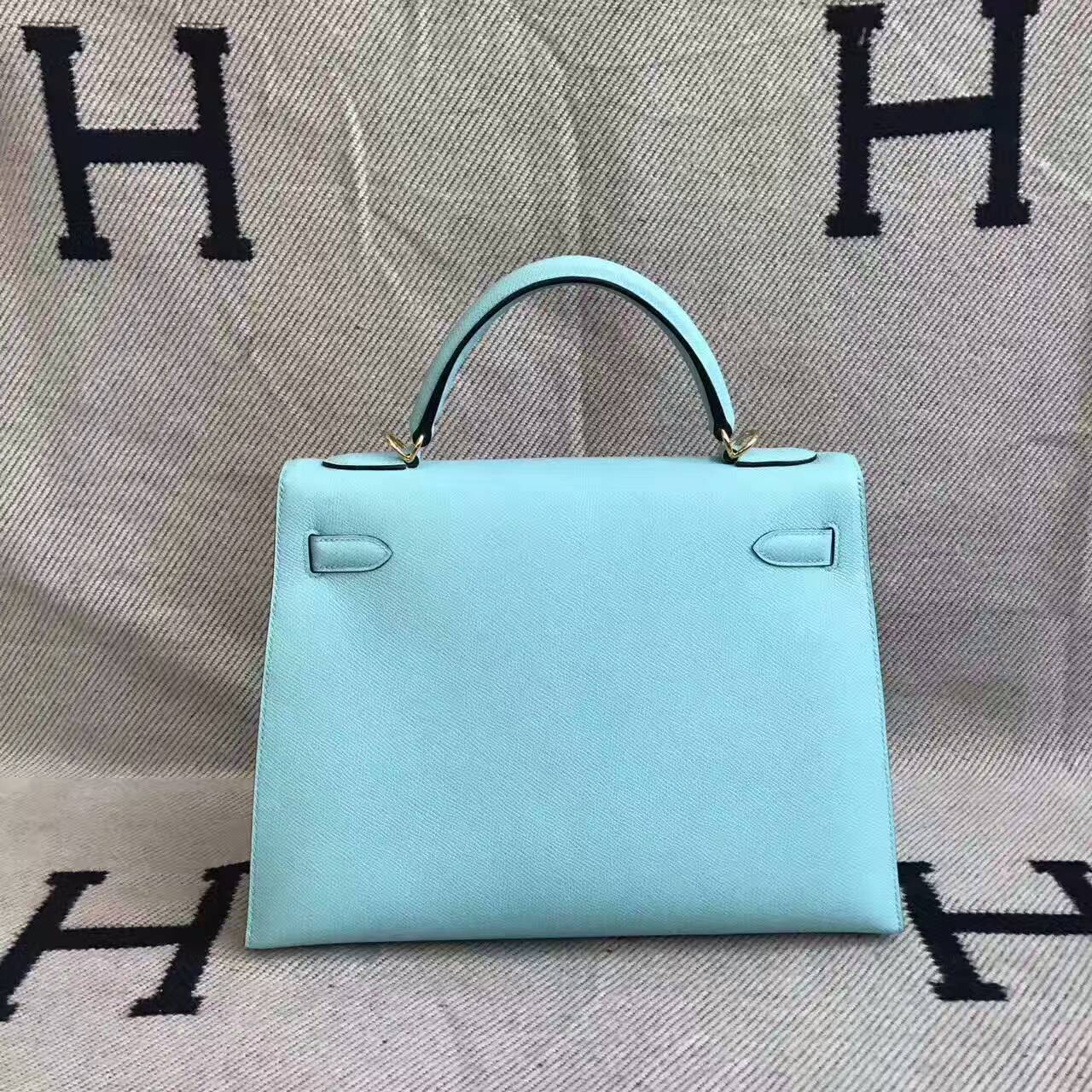 Discount Hermes 3P Blue Attol Epsom Leather Sellier Kelly Bag 32CM