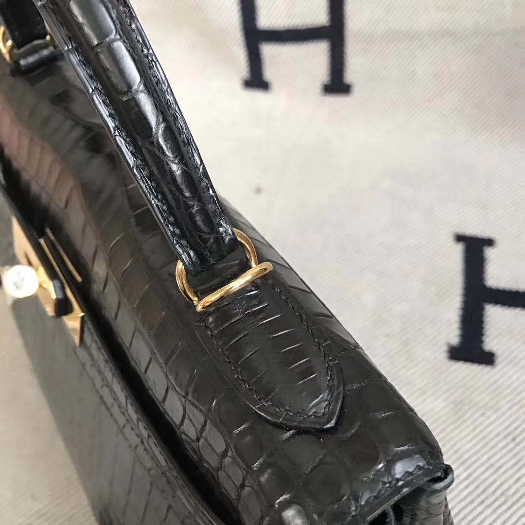 Elegant Hermes CK89 Black Crocodile Matt Kelly Bag32cm Gold Hardware