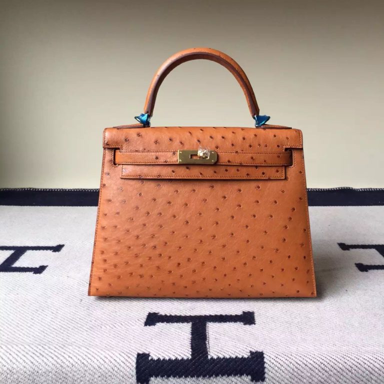 Hand Stitching Hermes 37 Gold Ostrich Leather Sellier Kelly 28CM Bag