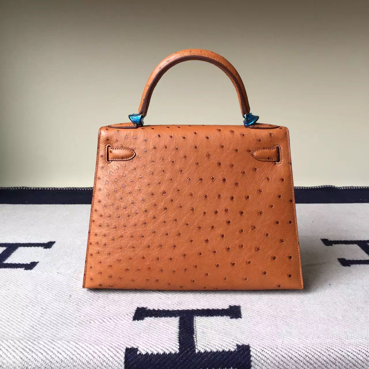 Hand Stitching Hermes 37 Gold Ostrich Leather Sellier Kelly28CM Bag