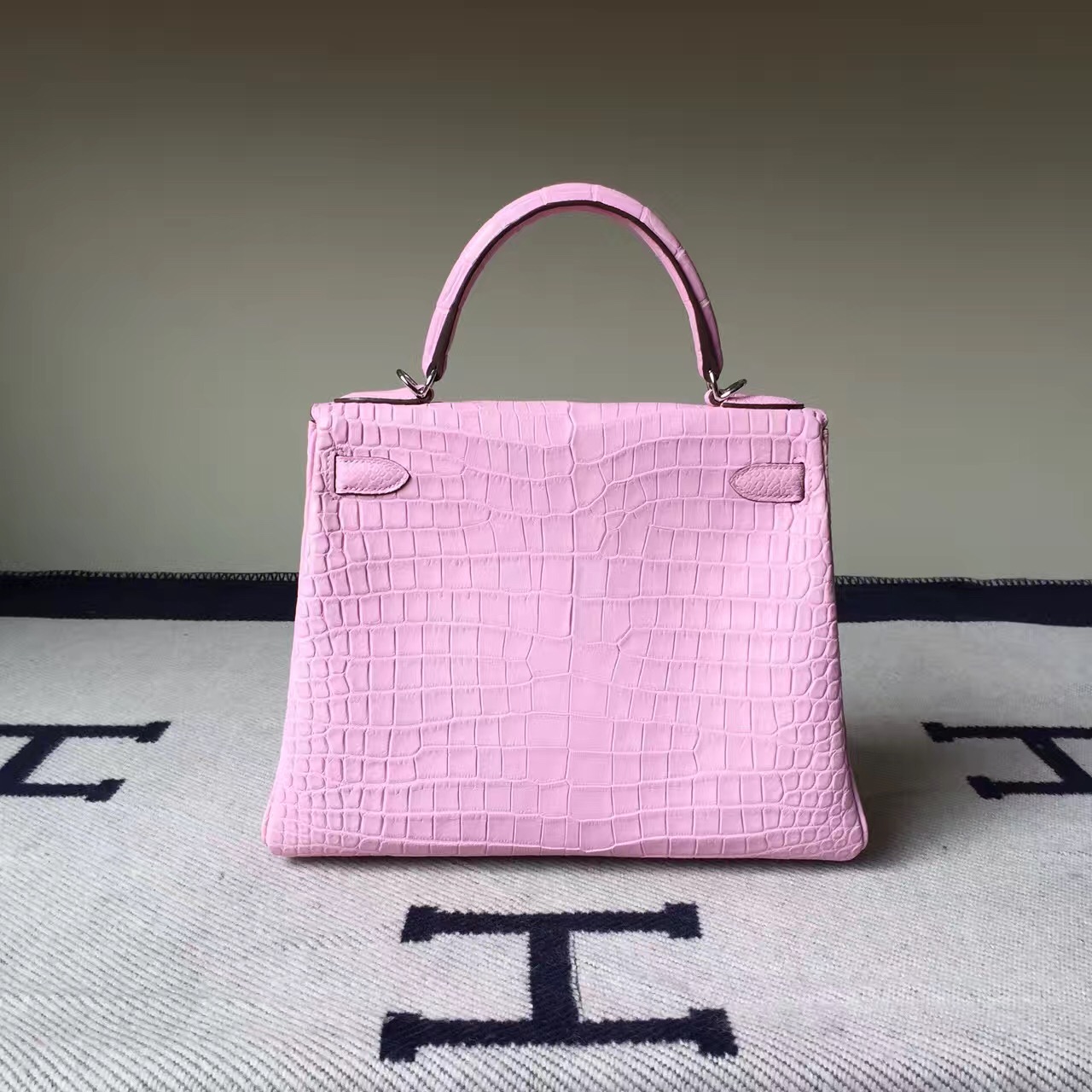 Hermes Bag Website 5P Rose Sakura Crocodile Matt Leather Hermes Kelly Bag28CM