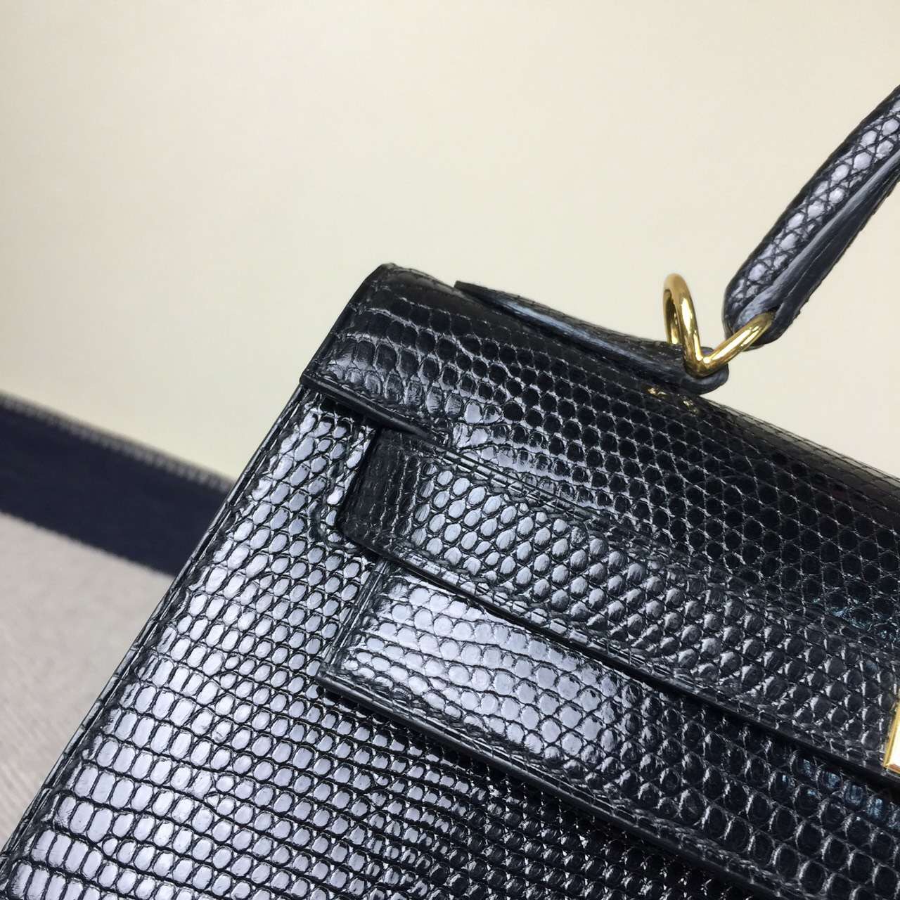 New Fashion Hermes CK89 Black Lizard Shiny Leather Sellier Kelly28cm