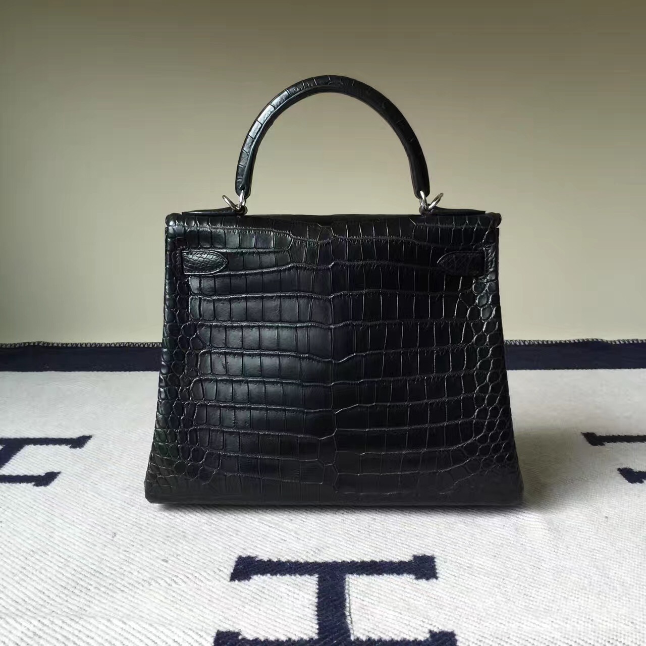 Sale Hermes CK89 Black Crocodile Matt Leather Retourne Kelly Bag28CM