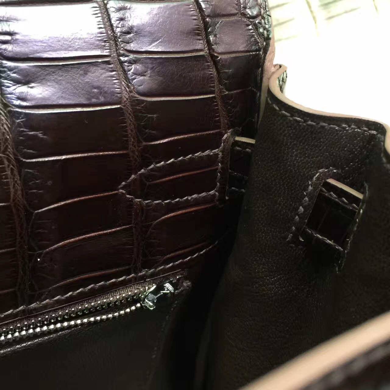 Wholesale Hermes 4H Coffee Color Crocodile Matt Leather Retourne Kelly Bag28CM