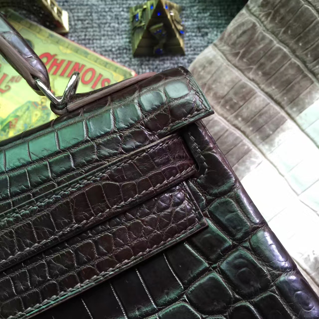 Wholesale Hermes 4H Coffee Color Crocodile Matt Leather Retourne Kelly Bag28CM