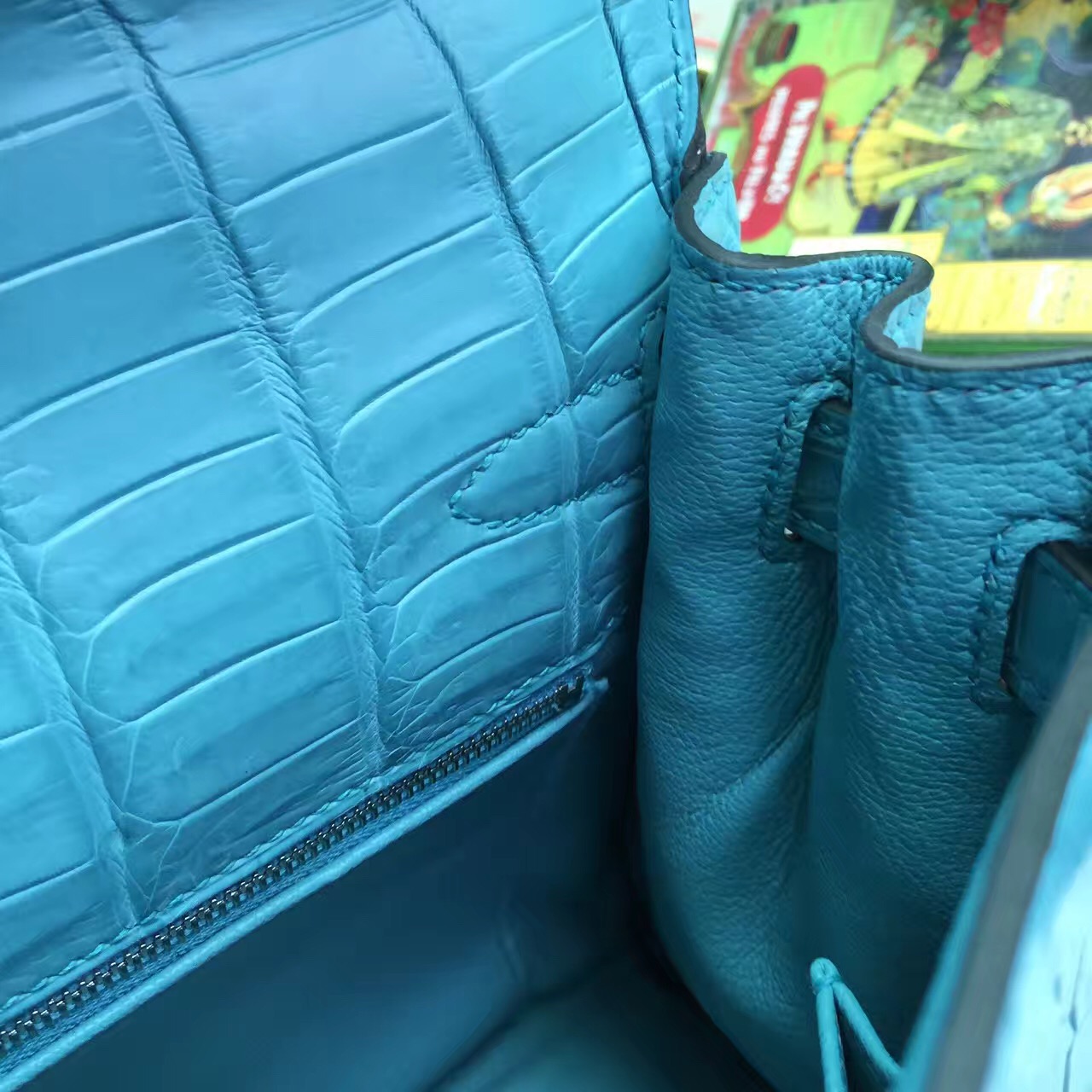 New Fashion Hermes 3Z Saint-Cyr Blue Crocodile Matt Leather Retourne Kelly Bag28CM