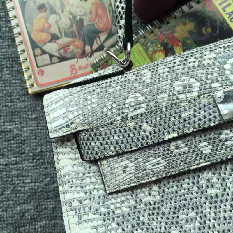 Hot Sale Hermes Lizard Skin Sellier Kelly Bag28CM in Nature Color