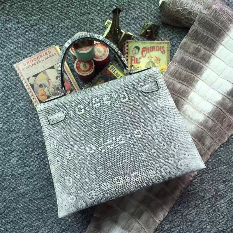 Hot Sale Hermes Lizard Skin Sellier Kelly Bag28CM in Nature Color