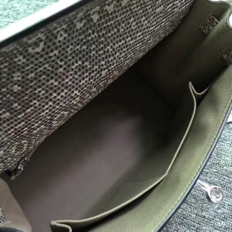 Hot Sale Hermes Lizard Skin Sellier Kelly Bag28CM in Nature Color