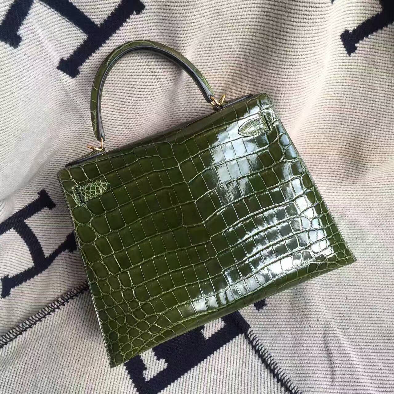 New Arrival Hermes Canopee Green Crocodile Shiny Leather Sellier Kelly Bag28CM
