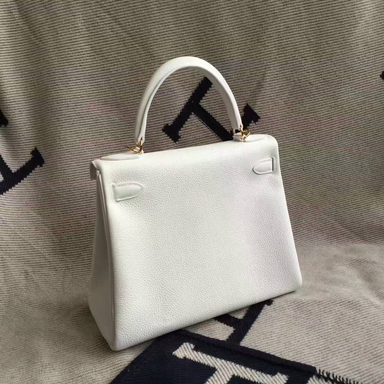 Hermes Classic Bag 01 Pure White Togo Calfskin Leather Retourne Kelly Bag28CM