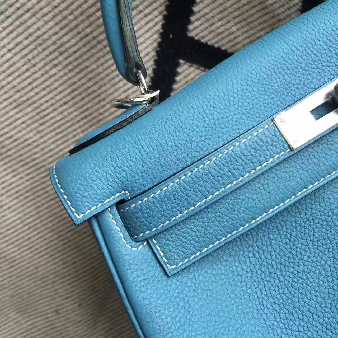 Discount Hermes Togo Calfskin Leather Retourne Kelly Bag28CM in CK75 Blue Jean