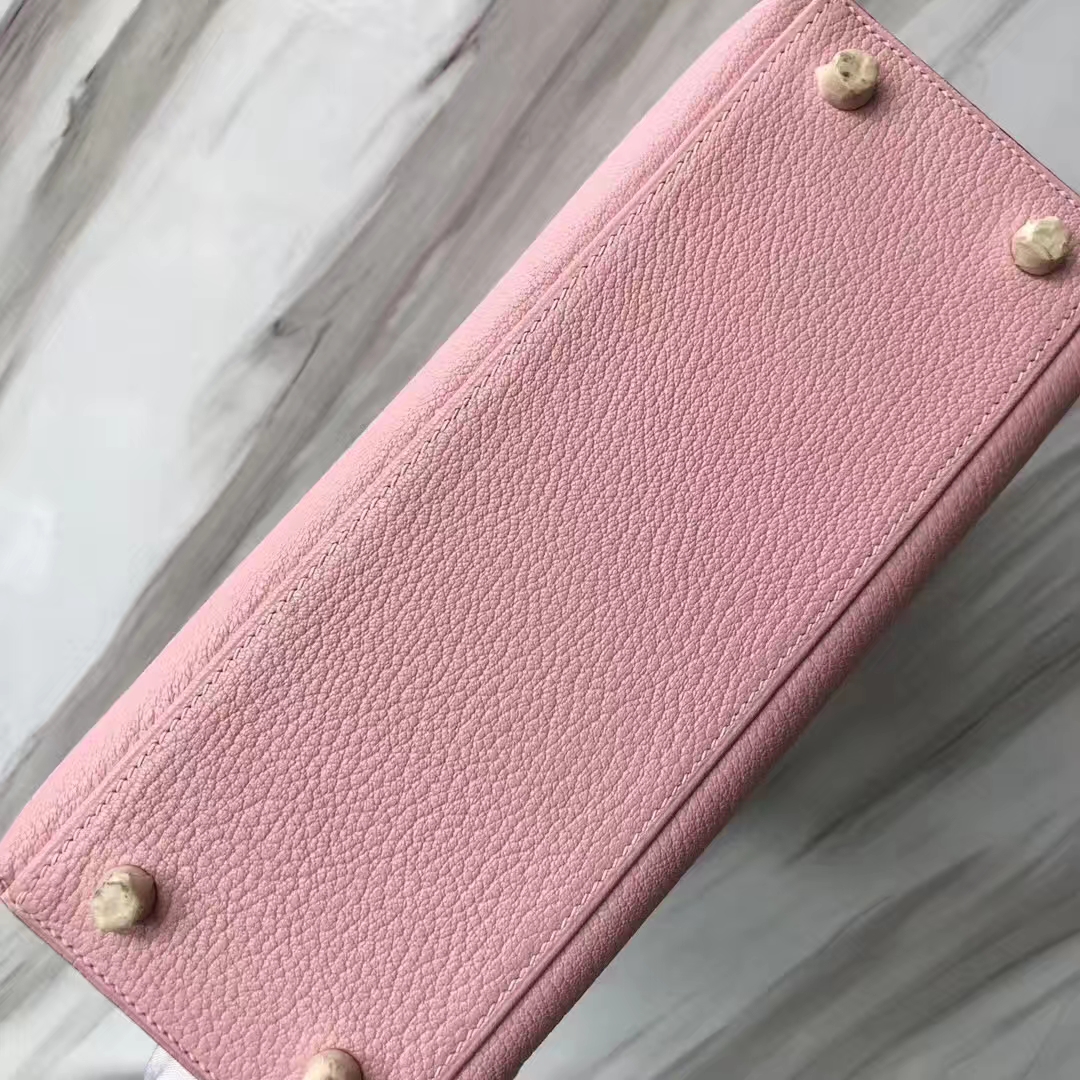 Stock Hermes 1Q Rose Confetti/8W Rose Azalee Chevre Leather Kelly25CM Bag