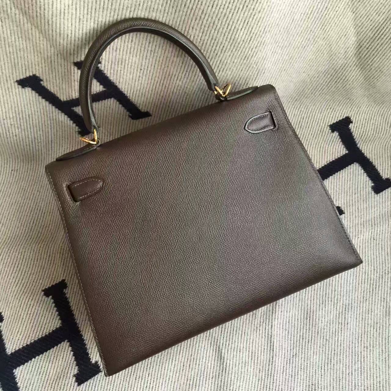 On Sale Hermes Chocolate Epsom Calfskin Leather Sellier Kelly Bag28CM