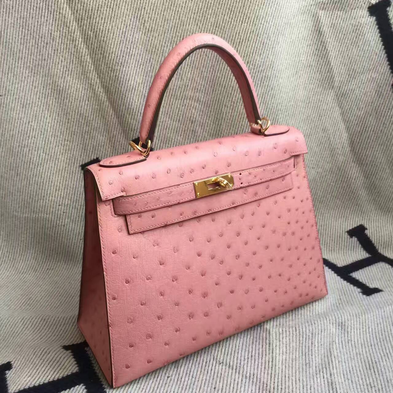 Wholesale Hermes Sellier Kelly28cm Bag in CC94 Terre Cuite Ostrich Leather