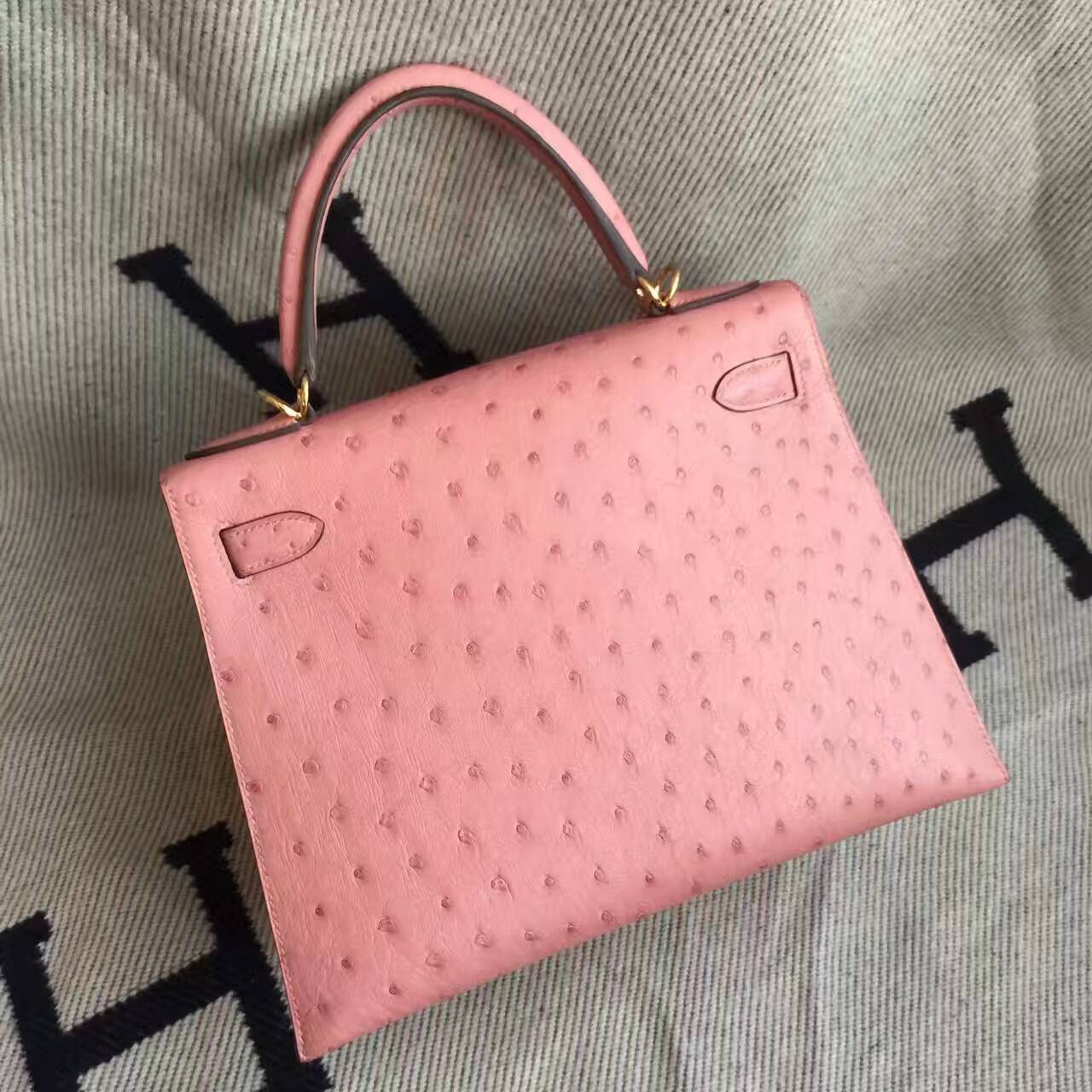 Wholesale Hermes Sellier Kelly28cm Bag in CC94 Terre Cuite Ostrich Leather