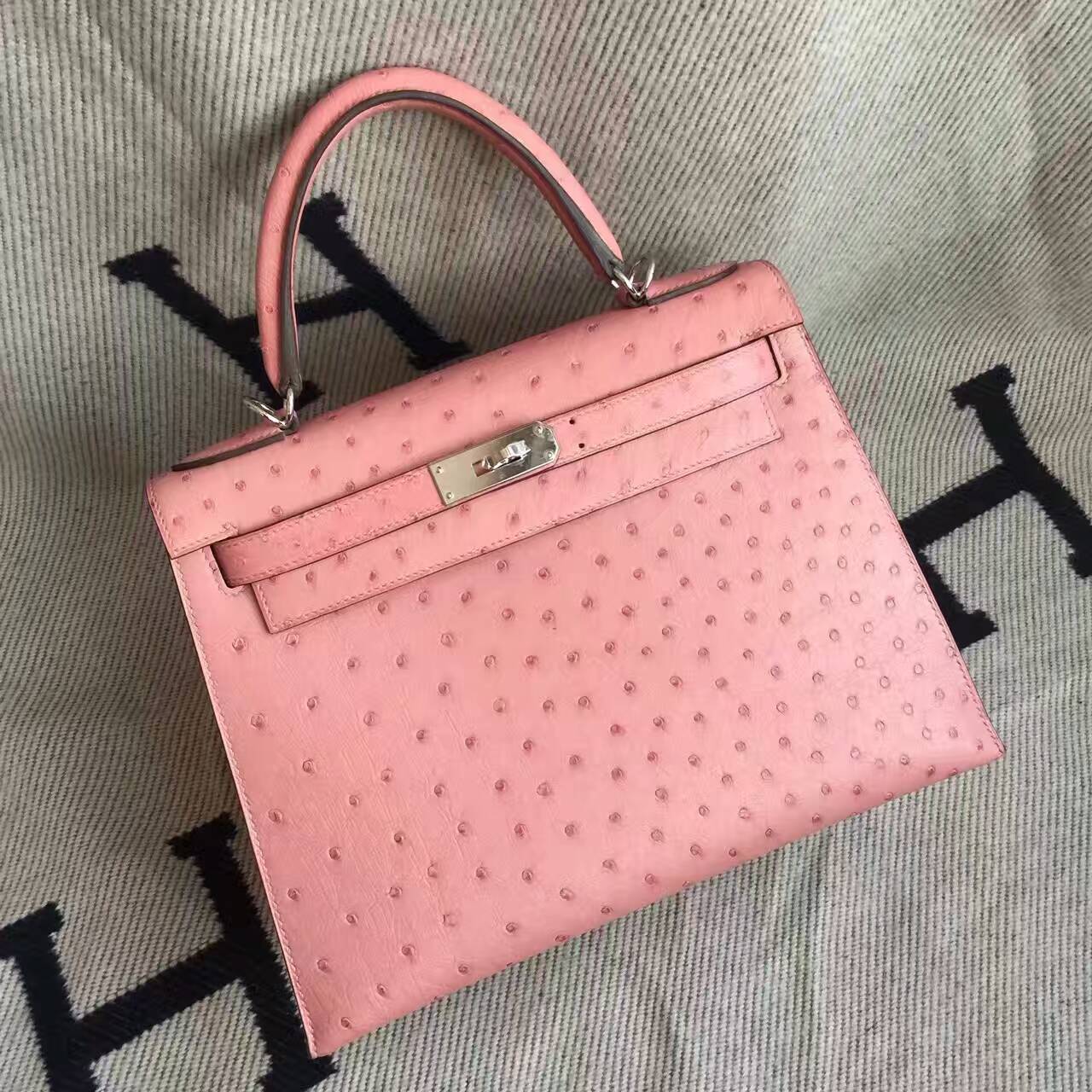 Wholesale Hermes Sellier Kelly28cm Bag in CC94 Terre Cuite Ostrich Leather