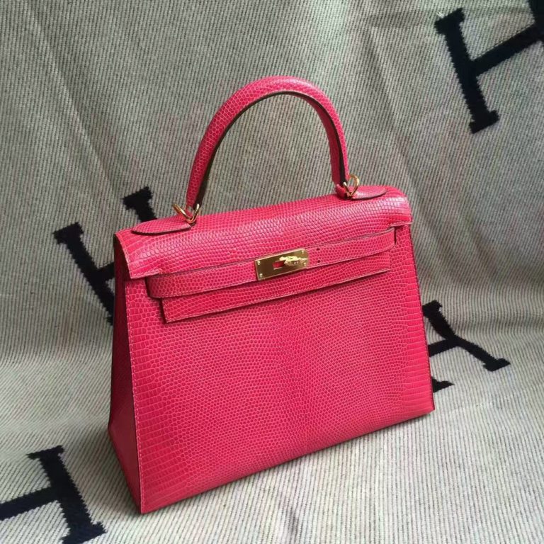 Hermes Sellier Kelly Bag 28CM in Pink Lizard Leather