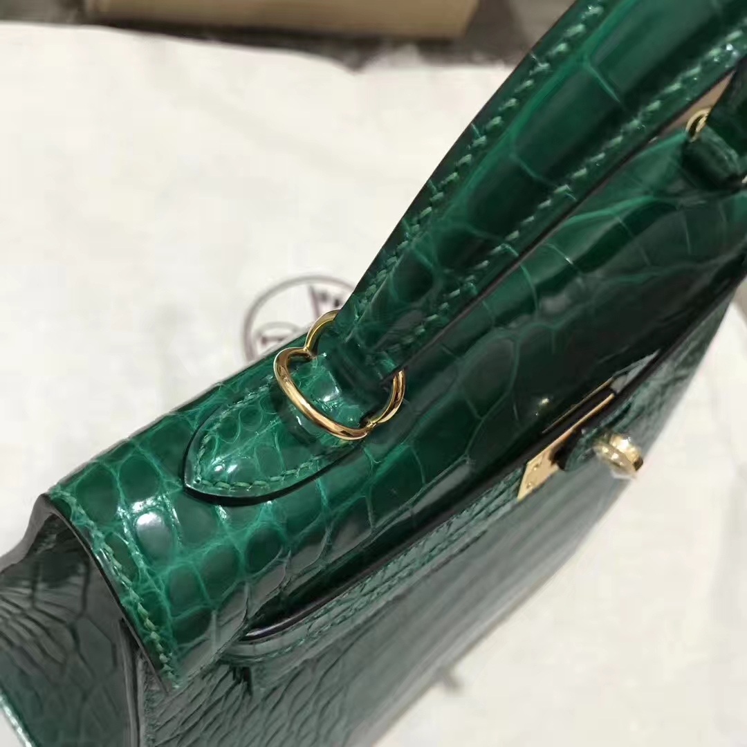 Stock Hermes 6Q Vert Emeraude Shiny Crocodile Kelly Bag25CM Gold Hardware