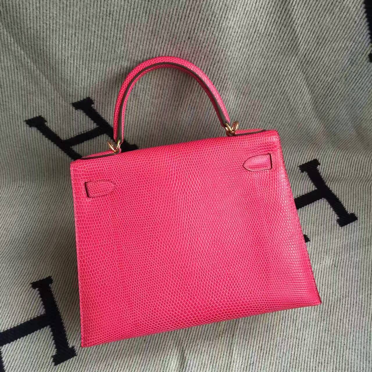 Wholesale Hermes Sellier Kelly Bag28CM in Hot Pink Lizard Leather
