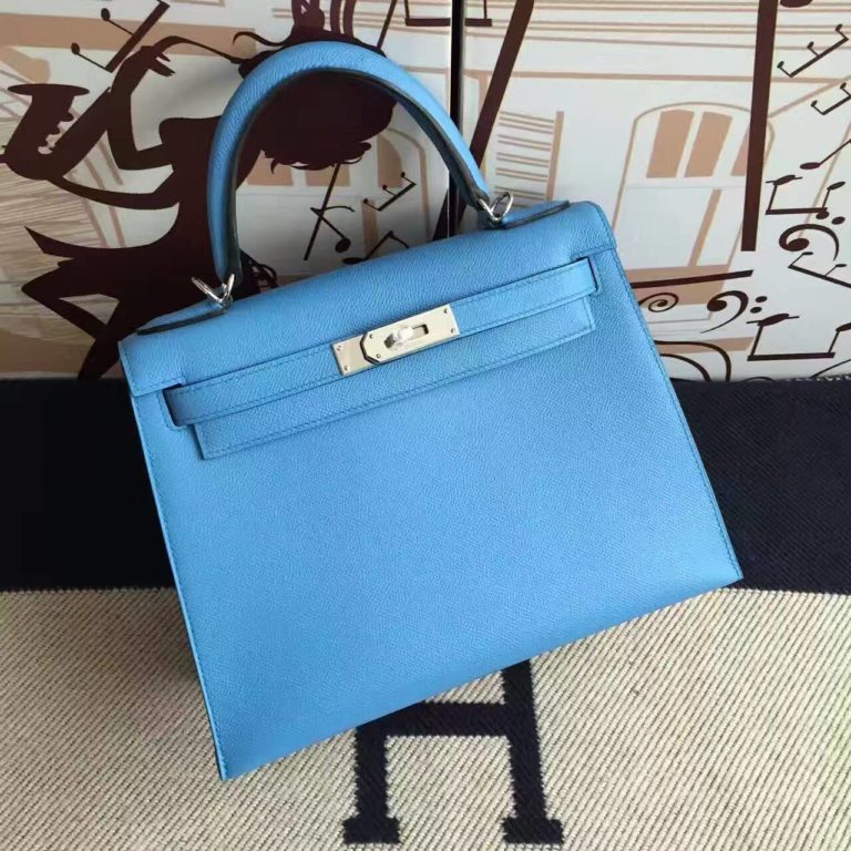 Hermes 2T Blue Paradise Epsom Calfskin Leather Sellier Kelly Bag  28CM
