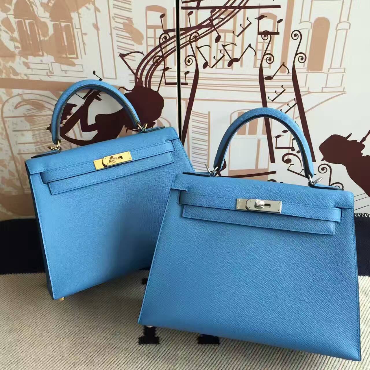 Wholesale Hermes 2T Blue Paradise Epsom Calfskin Leather Sellier Kelly Bag 28CM