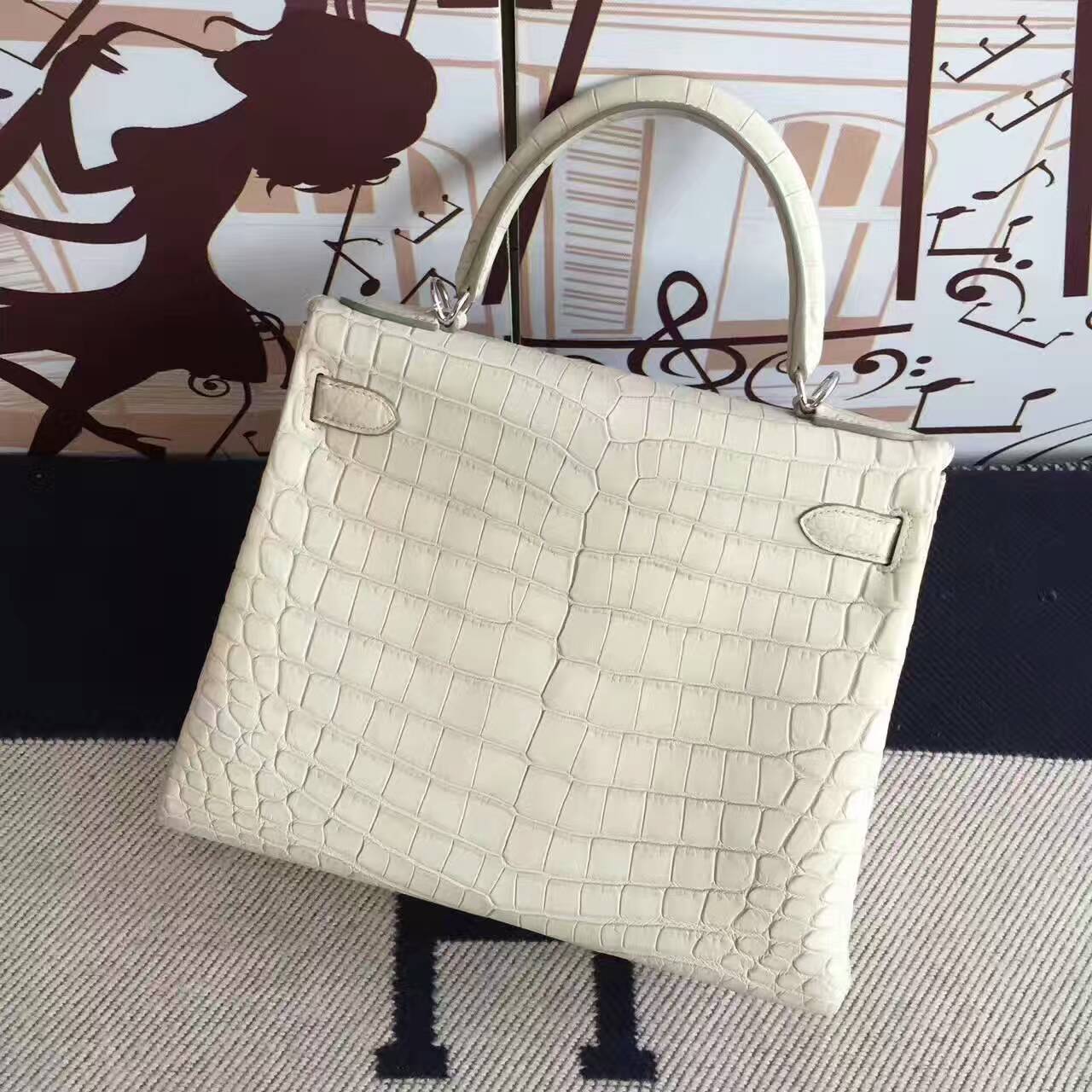 Discount Hermes 8L Beton Crocodile Matt Leather Kelly Bag 28CM