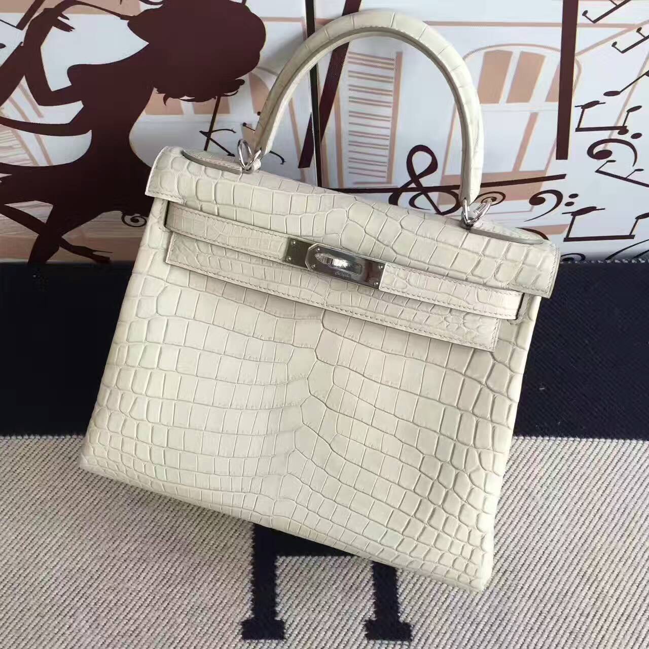 Discount Hermes 8L Beton Crocodile Matt Leather Kelly Bag 28CM