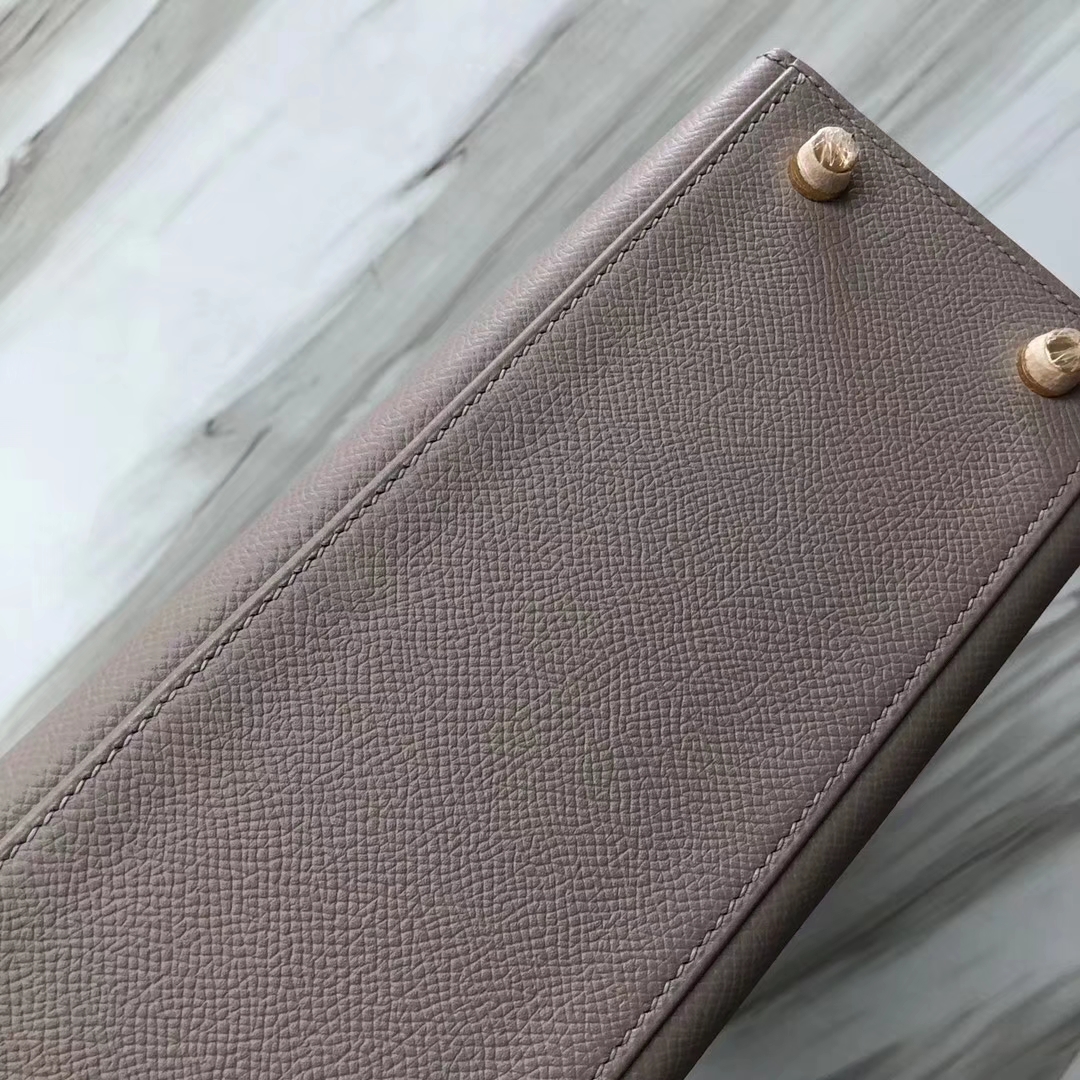 Stock Hermes Epsom Calf Kelly Bag25CM M8 Gris Ashpite/7T Blue Electric Gold Hardware