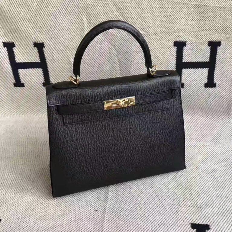 Hermes CK89 Black Epsom Leather Sellier Kelly Bag  28CM