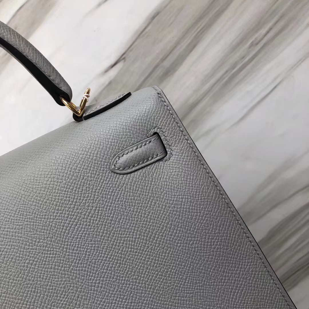 Stock Fashion Hermes 4Z Gris M Epsom Calf Sellier Kelly25CM Bag Gold Hardware
