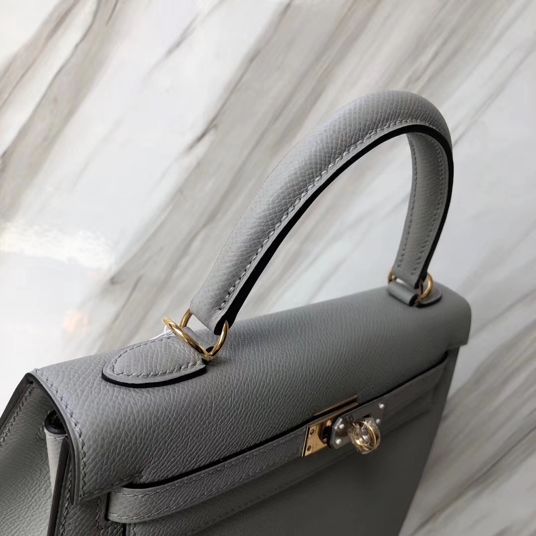 Stock Fashion Hermes 4Z Gris M Epsom Calf Sellier Kelly25CM Bag Gold Hardware