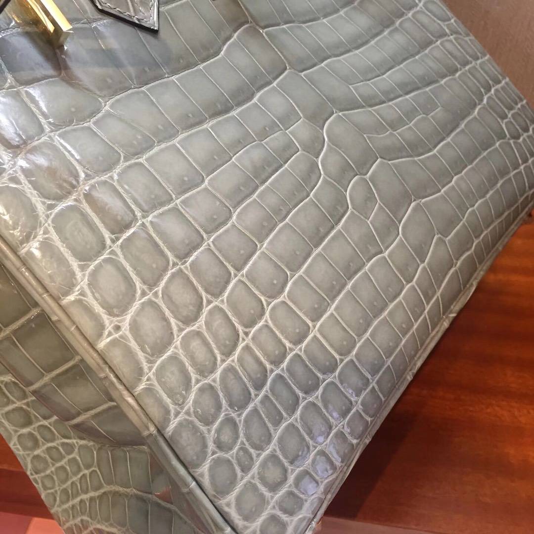 Luxury Hermes 8U Blue Glacier Crocodile Shiny Leather Birkin30cm Bag