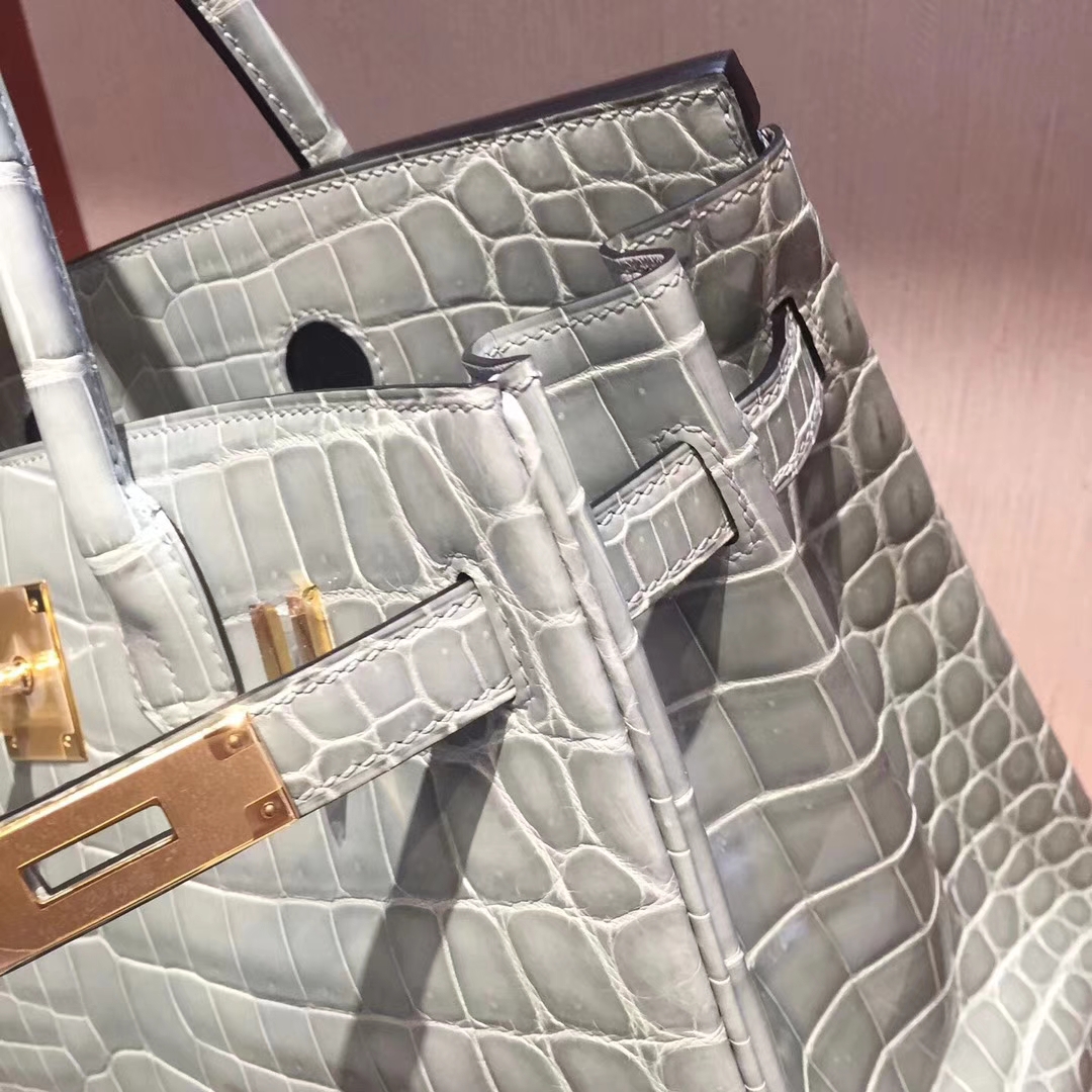 Luxury Hermes 8U Blue Glacier Crocodile Shiny Leather Birkin30cm Bag